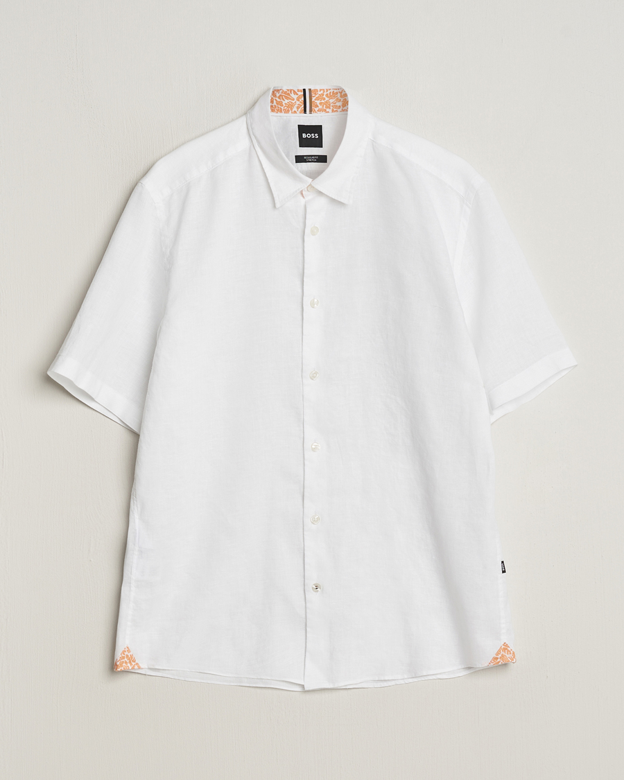 Homme | Chemises | BOSS BLACK | Liam Short Sleeve Linen Shirt White