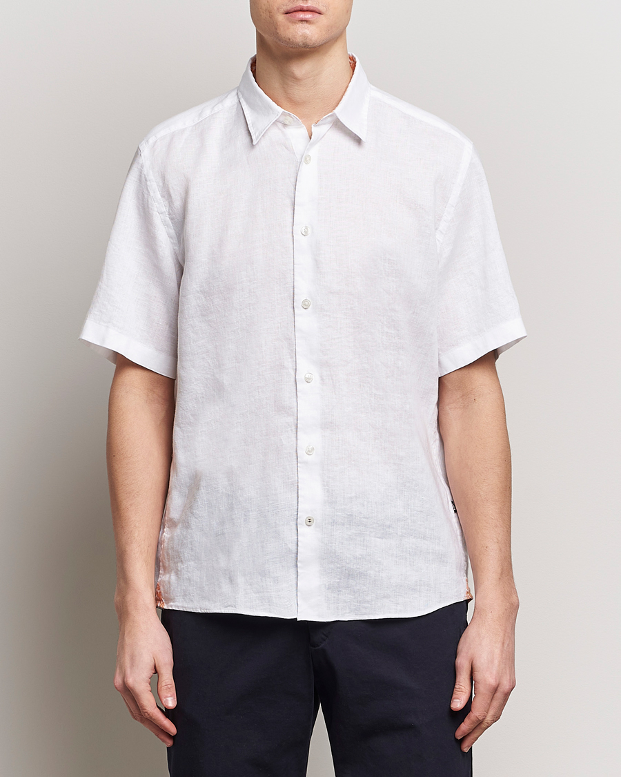 Homme | Chemises | BOSS BLACK | Liam Short Sleeve Linen Shirt White