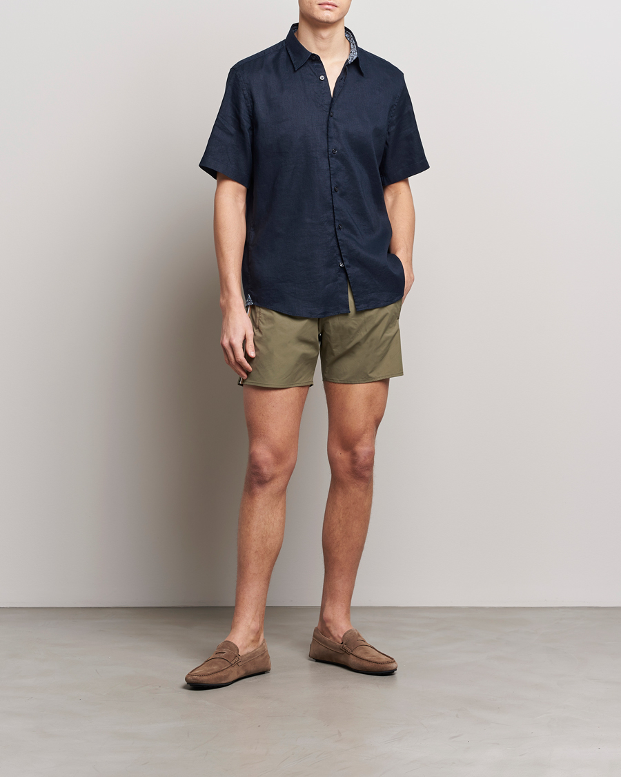 Homme | Chemises | BOSS BLACK | Liam Short Sleeve Linen Shirt Dark Blue