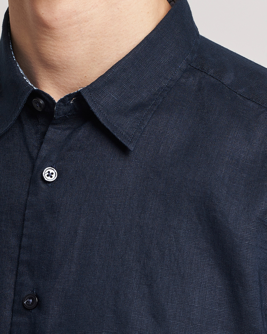 Homme | Chemises | BOSS BLACK | Liam Short Sleeve Linen Shirt Dark Blue