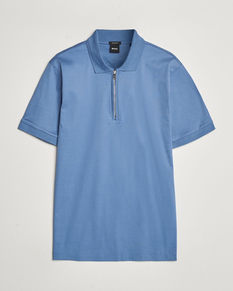 Homme | Polos | BOSS BLACK | Polston Half Zip Polo Light Blue