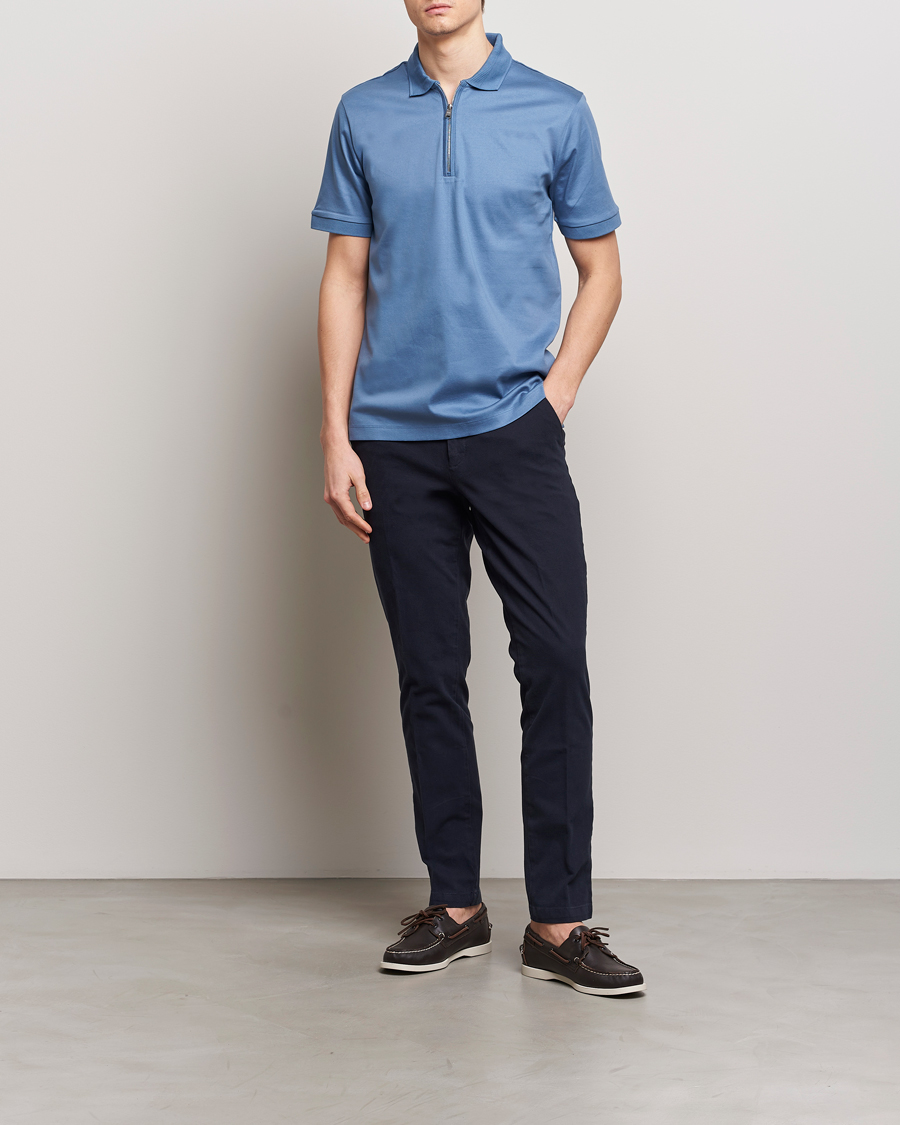 Homme | Polos | BOSS BLACK | Polston Half Zip Polo Light Blue