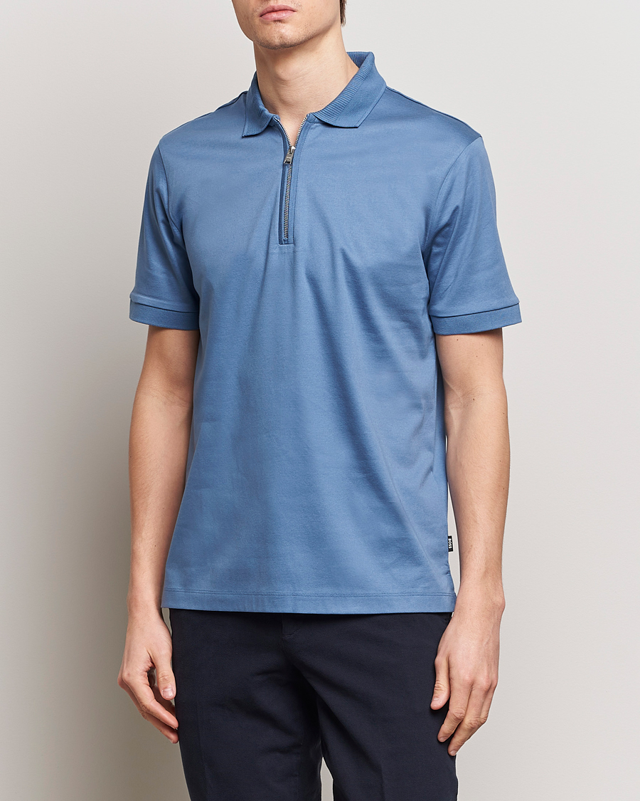 Homme | Polos | BOSS BLACK | Polston Half Zip Polo Light Blue