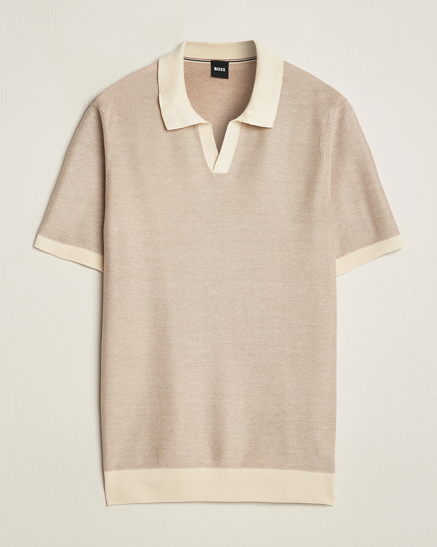 Homme | Polos | BOSS BLACK | Tempio Open Collar Polo Open Beige