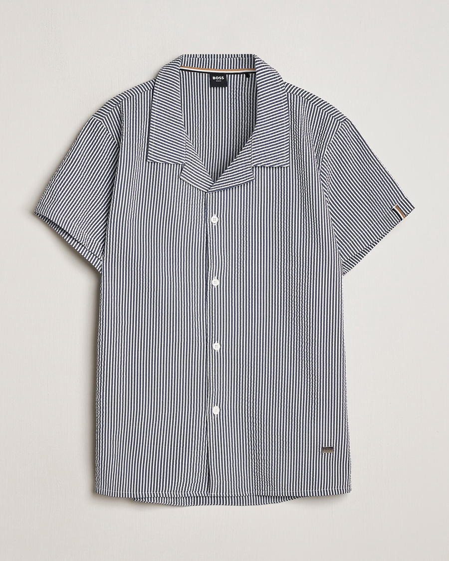 Homme | Chemises | BOSS BLACK | Short Sleeve Open Collar Shirt Navy