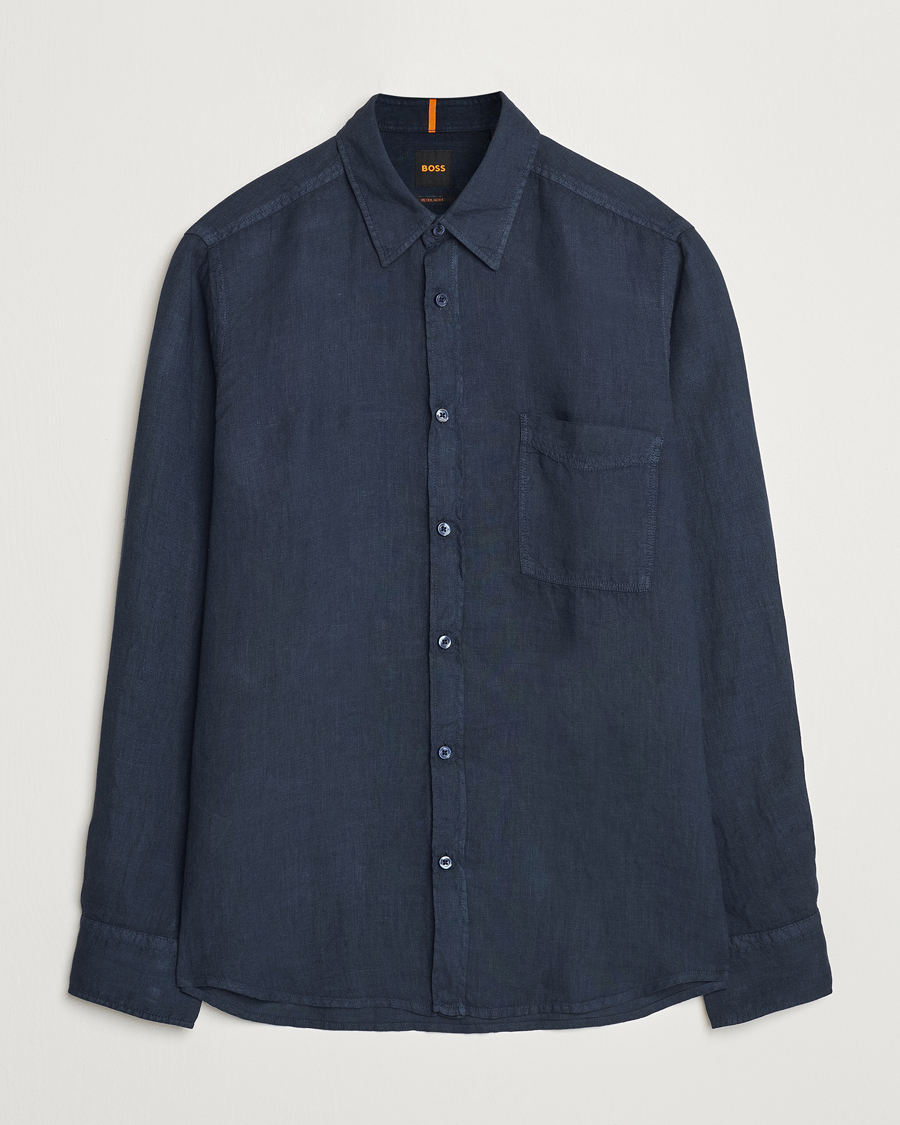 Homme | Chemises | BOSS ORANGE | Relegant Linen Shirt Dark Blue