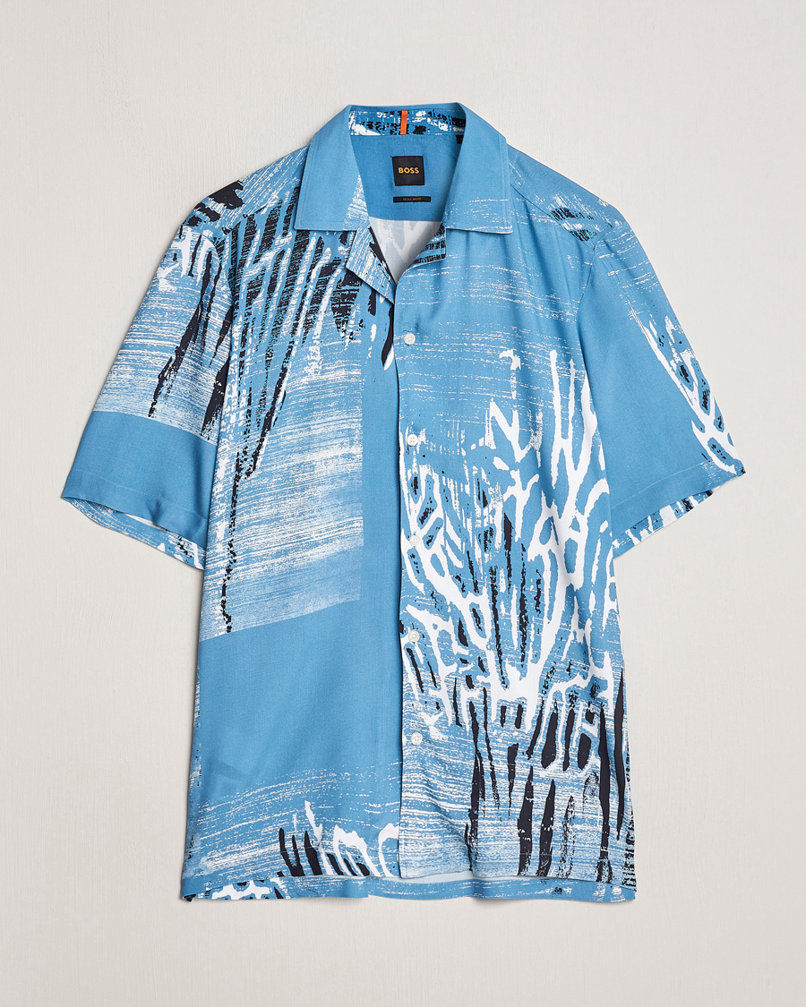 Homme | Chemises | BOSS ORANGE | Rayer Short Sleeve Printed Shirt Open Blue