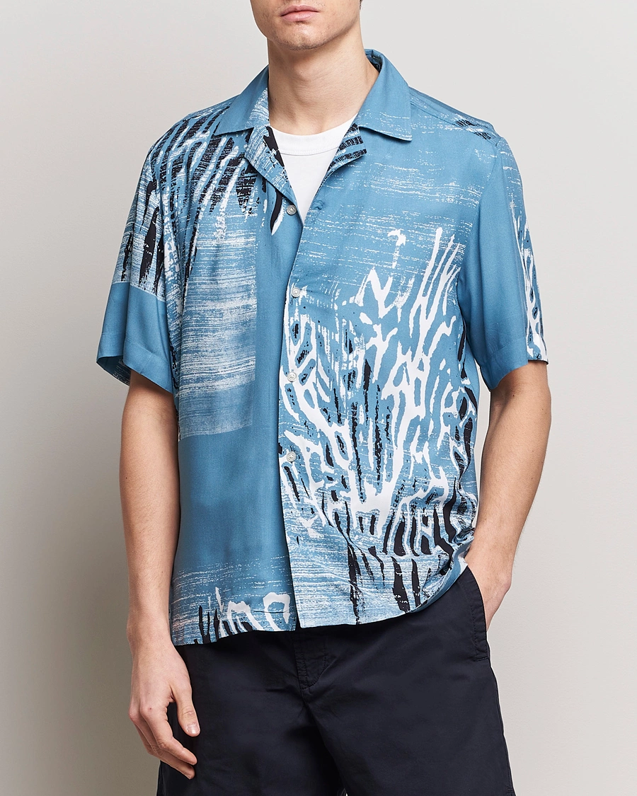 Homme | Chemises À Manches Courtes | BOSS ORANGE | Rayer Short Sleeve Printed Shirt Open Blue