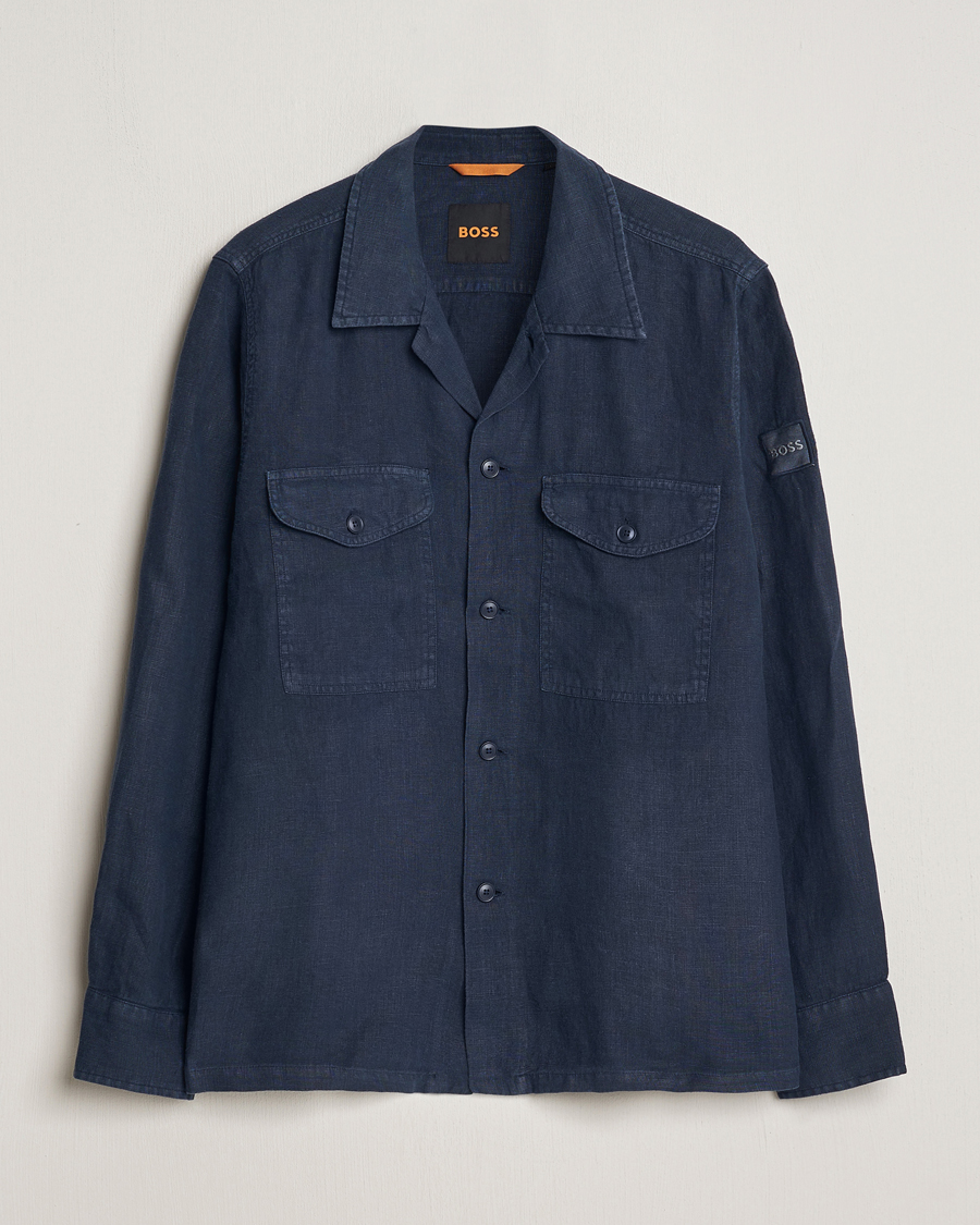 Homme | Chemises | BOSS ORANGE | Lovel Linen Overshirt Dark Blue