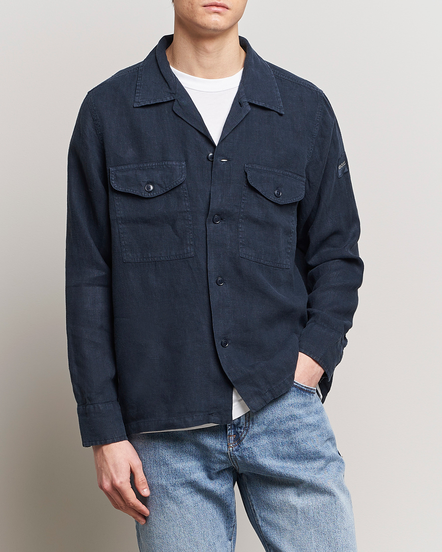 Homme | Chemises | BOSS ORANGE | Lovel Linen Overshirt Dark Blue