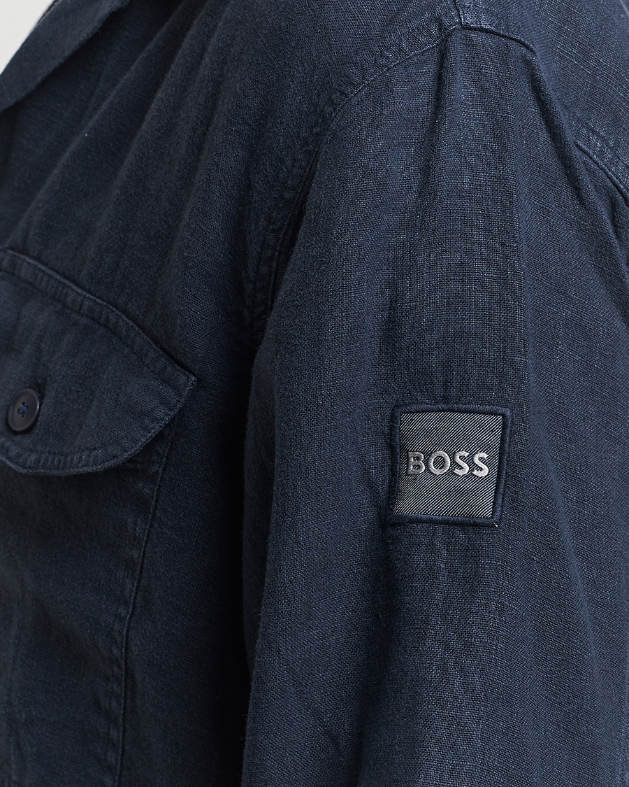 Homme | Chemises | BOSS ORANGE | Lovel Linen Overshirt Dark Blue