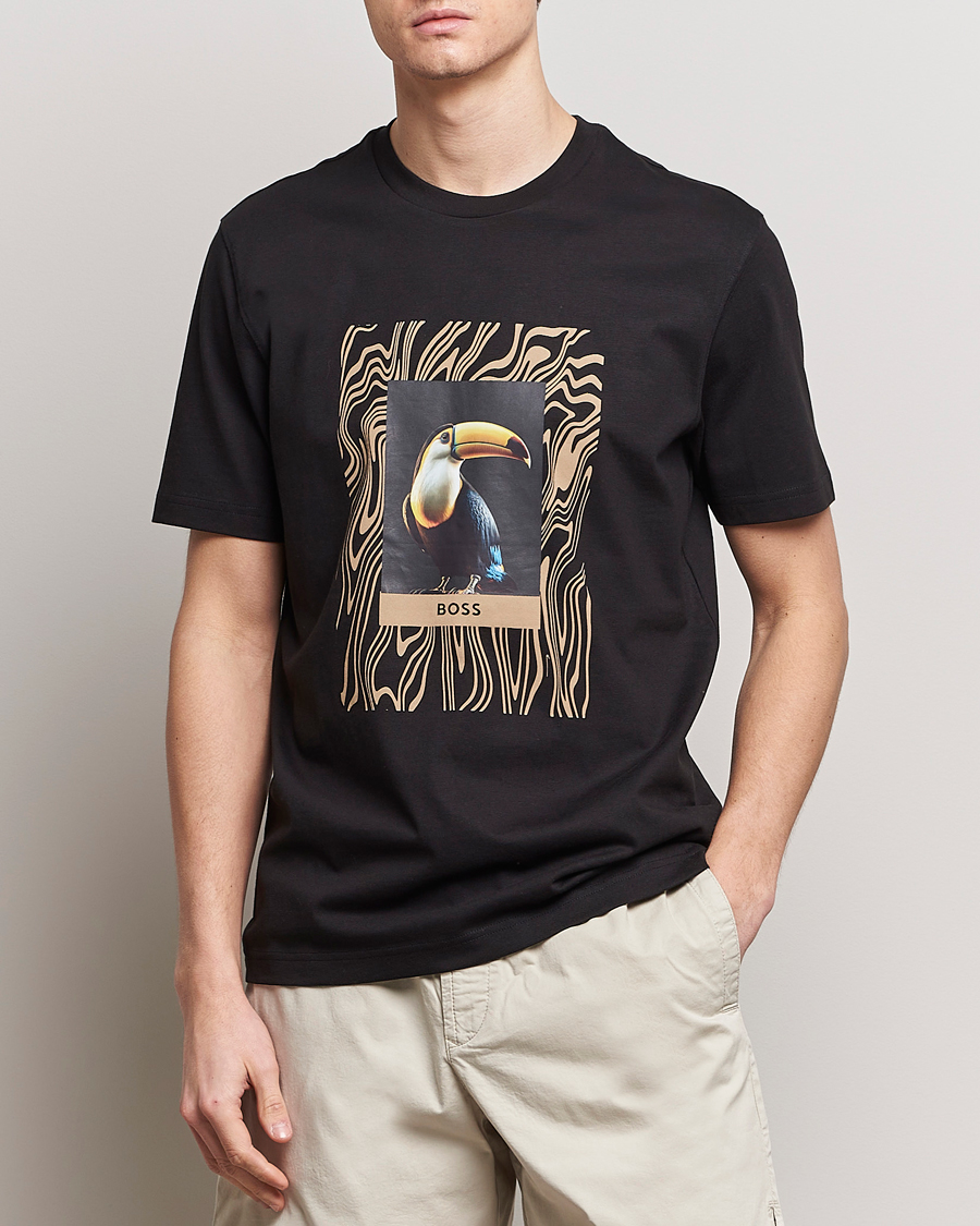 Homme | T-shirts | BOSS ORANGE | Tucan Printed Crew Neck T-Shirt Black