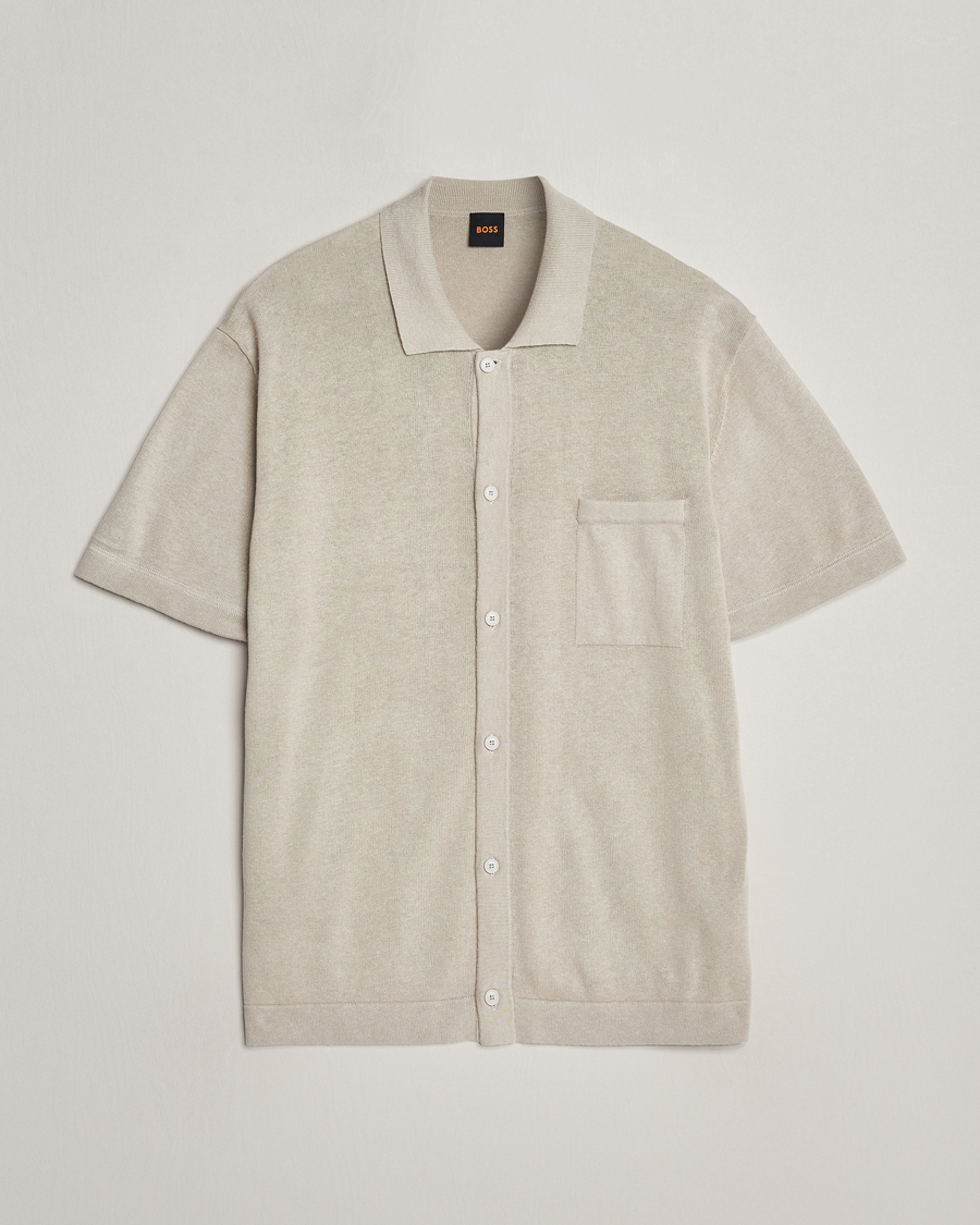 Homme | Chemises | BOSS ORANGE | Kamiccio Knitted Short Sleeve Shirt Light Beige
