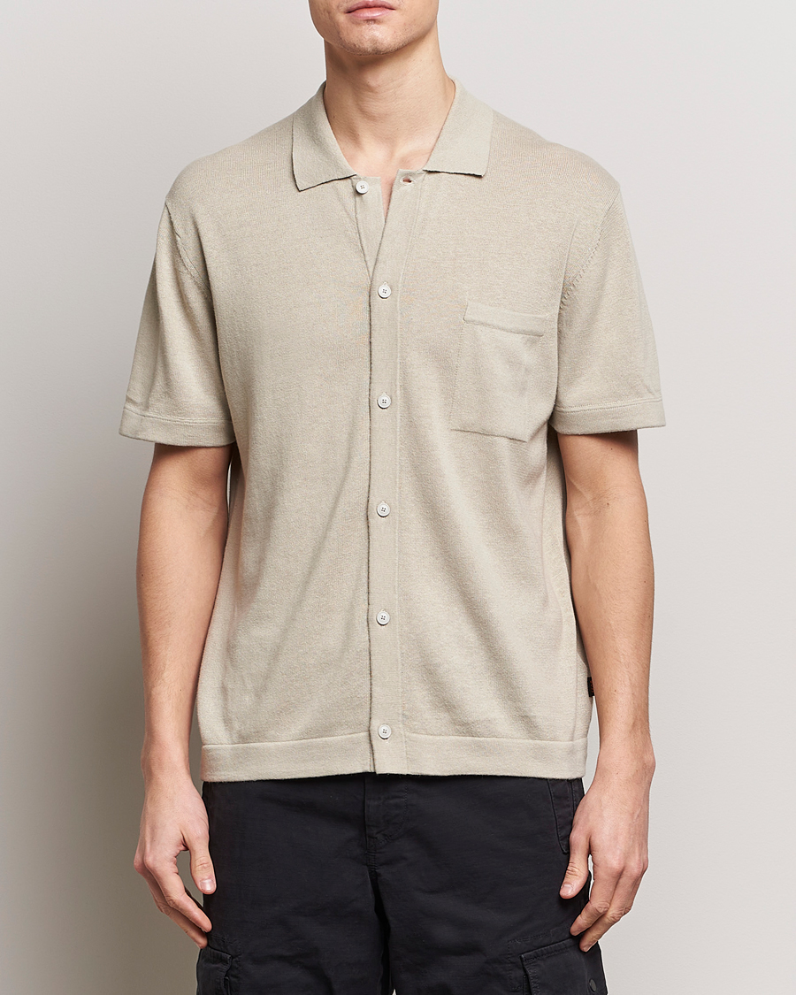 Homme | Chemises | BOSS ORANGE | Kamiccio Knitted Short Sleeve Shirt Light Beige
