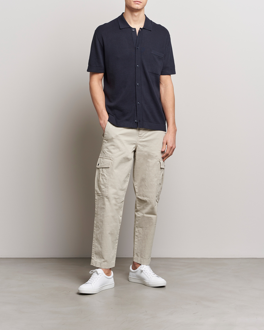 Homme | Chemises | BOSS ORANGE | Kamiccio Knitted Short Sleeve Shirt Dark Blue