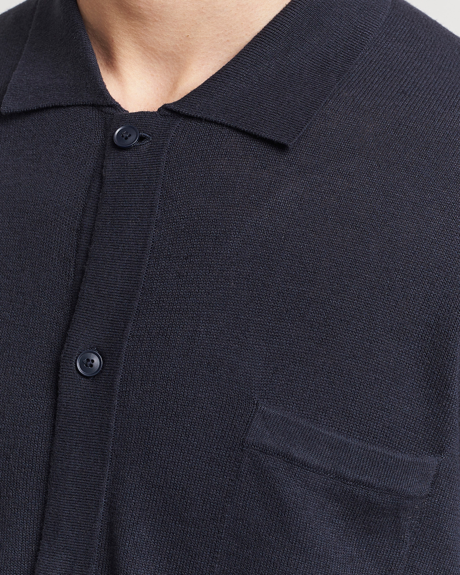 Homme | Chemises | BOSS ORANGE | Kamiccio Knitted Short Sleeve Shirt Dark Blue