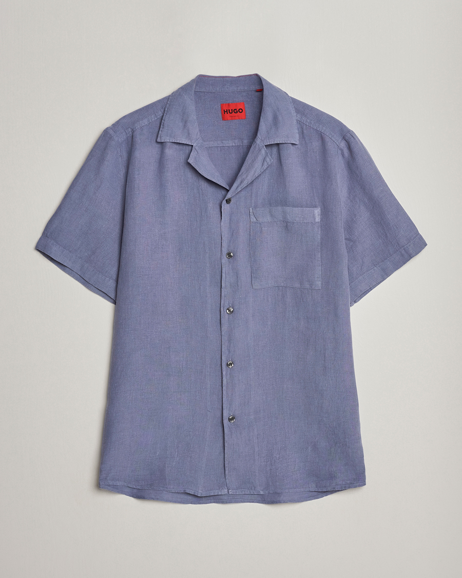 Homme | Chemises | HUGO | Ellino Short Sleeve Linen Shirt Open Blue