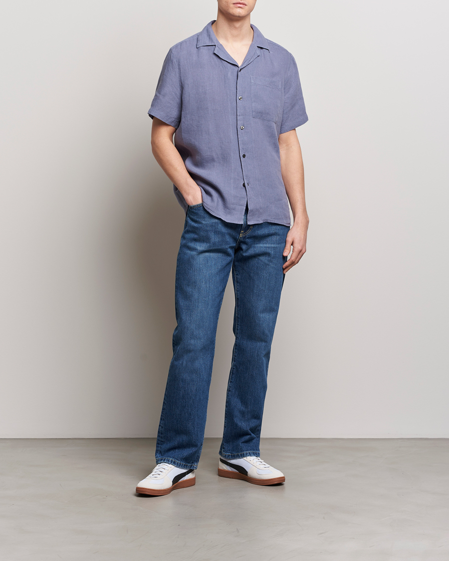 Homme | Chemises | HUGO | Ellino Short Sleeve Linen Shirt Open Blue