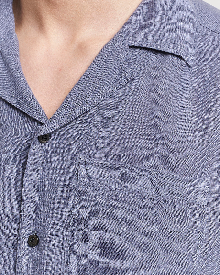 Homme | Chemises | HUGO | Ellino Short Sleeve Linen Shirt Open Blue