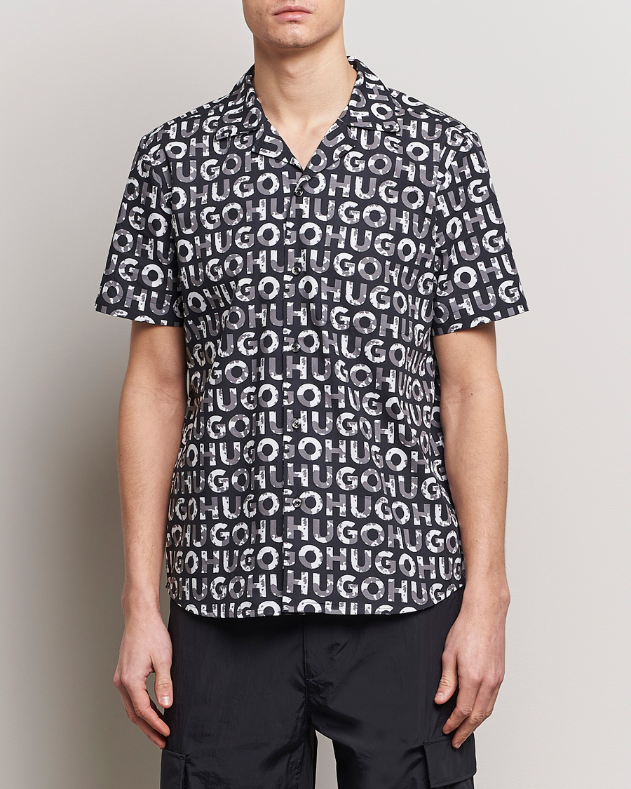 Homme | Chemises À Manches Courtes | HUGO | Ellino Short Sleeve Cotton Shirt Black/White