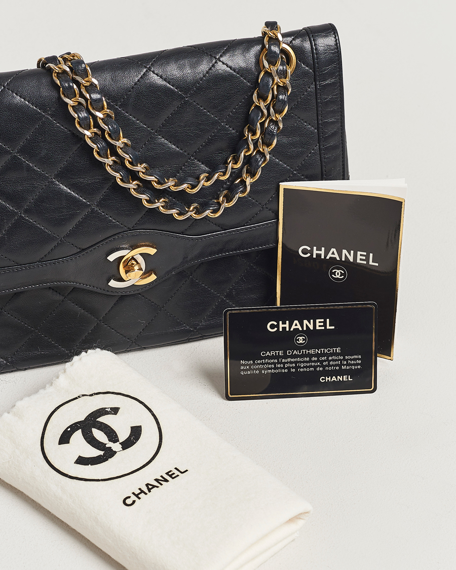 Homme | Chanel Pre-Owned Matelasse Double Flap Bag Black | Chanel Pre-Owned | Matelasse Double Flap Bag Black