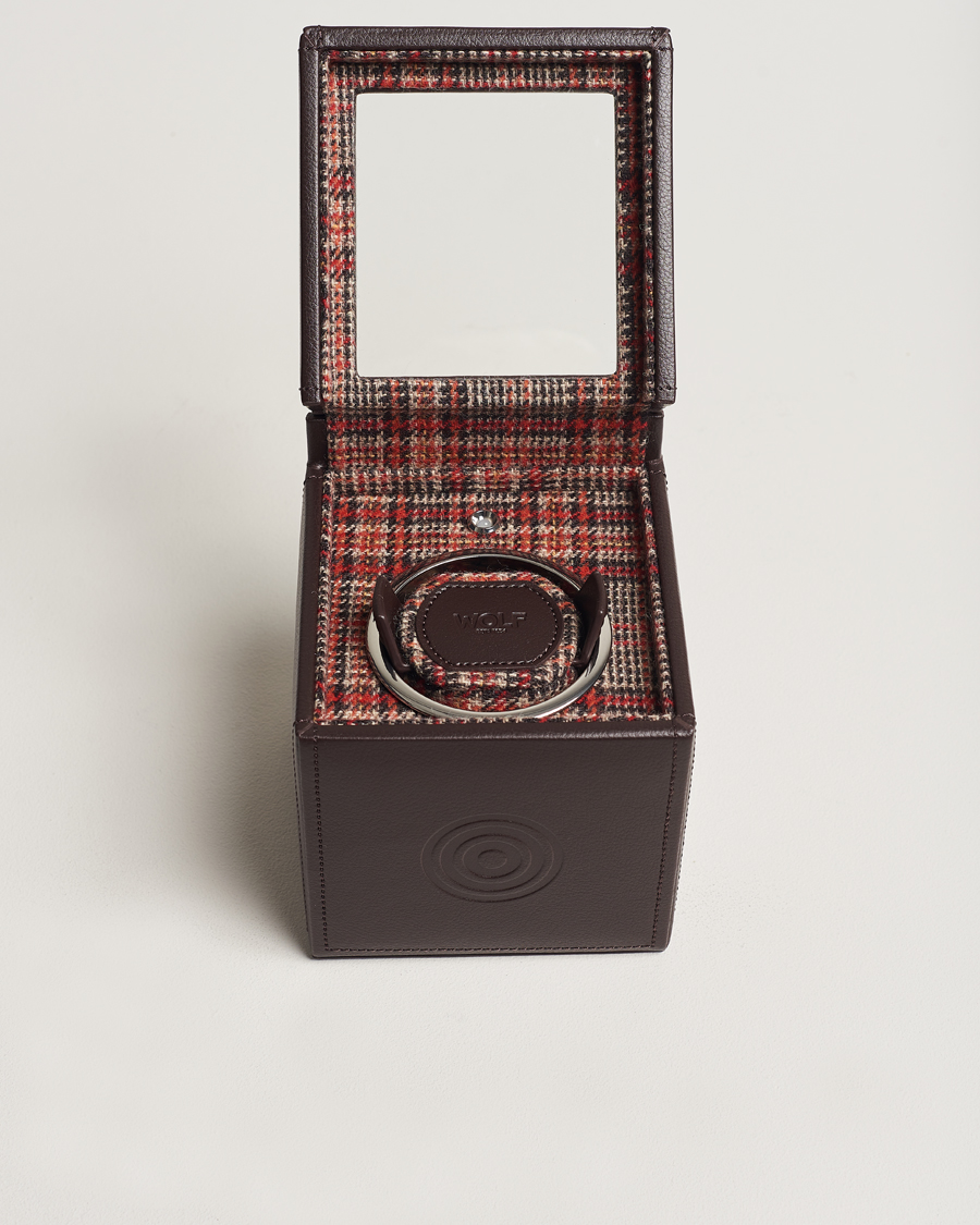 Homme | WOLF WM Brown Single Watch Winder Tweed Brown | WOLF | WM Brown Single Watch Winder Tweed Brown