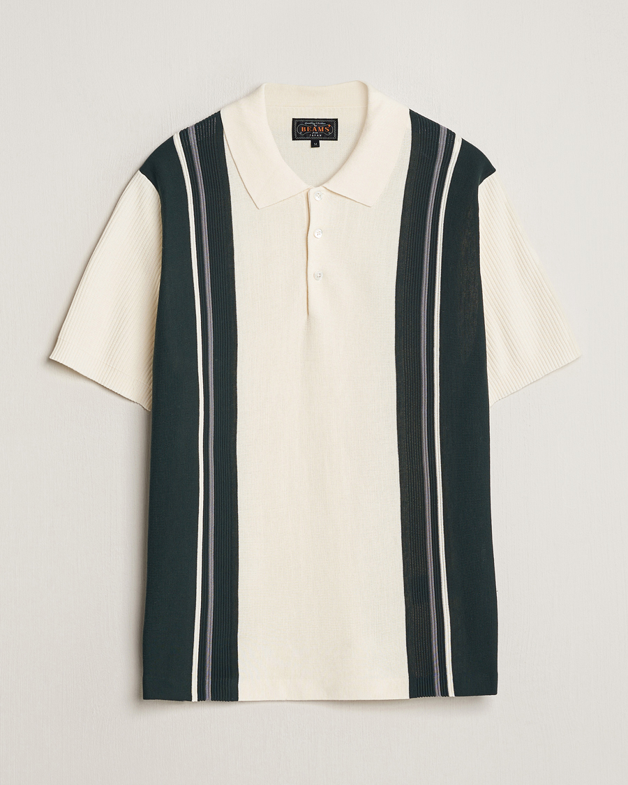 Homme | Polos | BEAMS PLUS | Knit Stripe Short Sleeve Polo White/Green