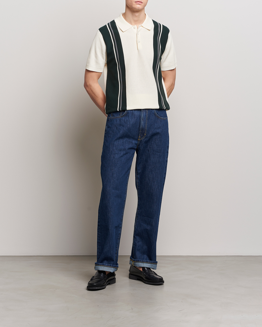 Homme | Polos | BEAMS PLUS | Knit Stripe Short Sleeve Polo White/Green