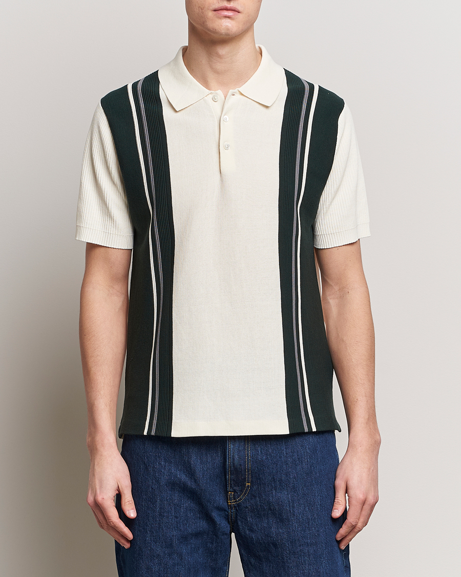 Homme | Polos À Manches Courtes | BEAMS PLUS | Knit Stripe Short Sleeve Polo White/Green