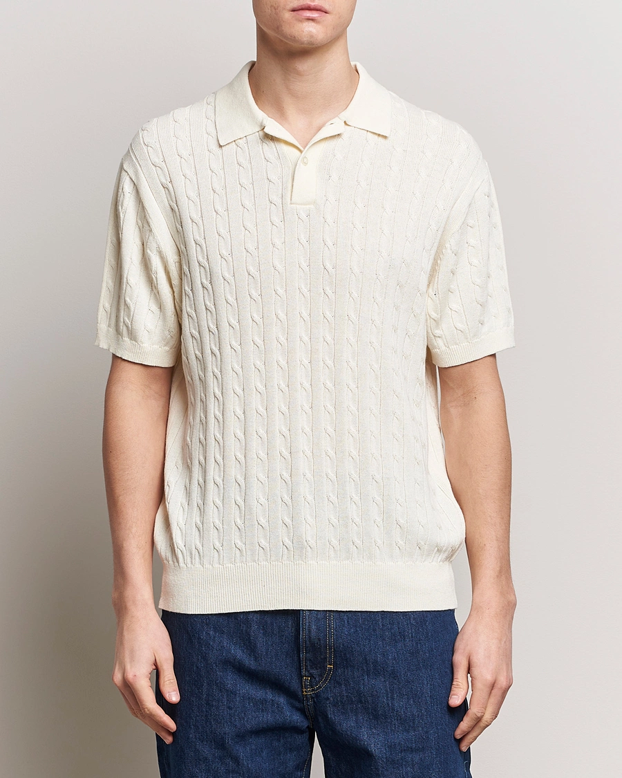 Homme |  | BEAMS PLUS | Cable Knit Short Sleeve Polo Off White