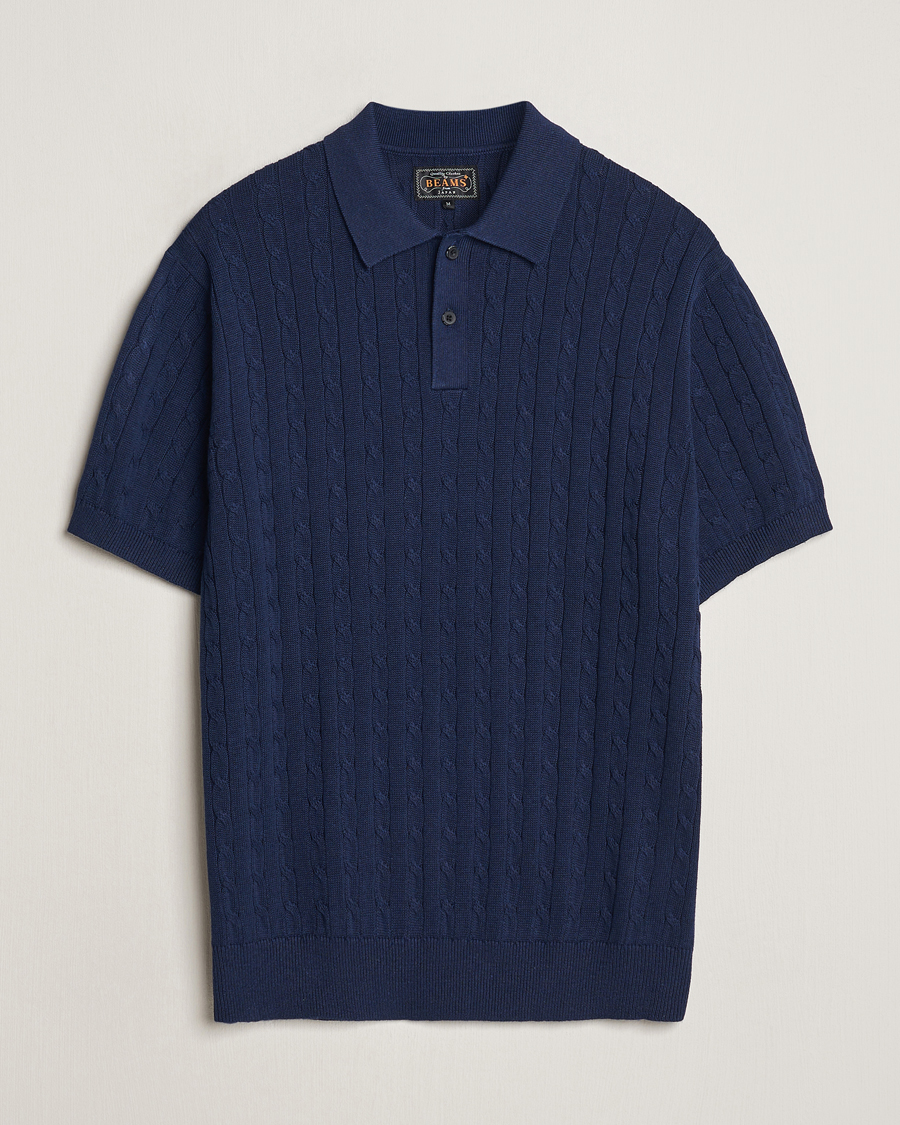 Homme | Polos | BEAMS PLUS | Short Sleeve Cable Polo Navy