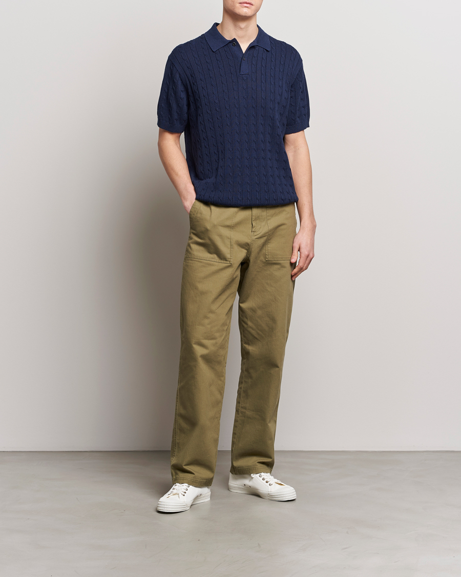 Homme | Polos | BEAMS PLUS | Short Sleeve Cable Polo Navy