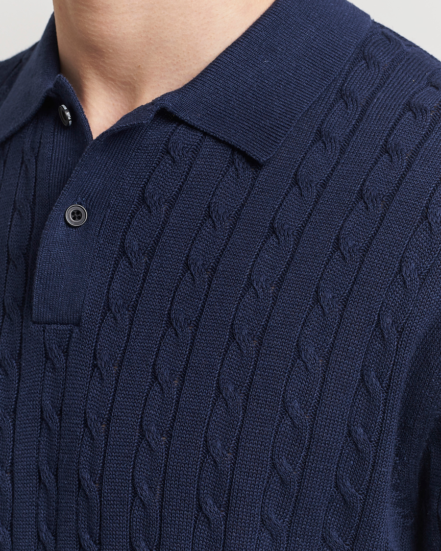 Homme | Polos | BEAMS PLUS | Short Sleeve Cable Polo Navy