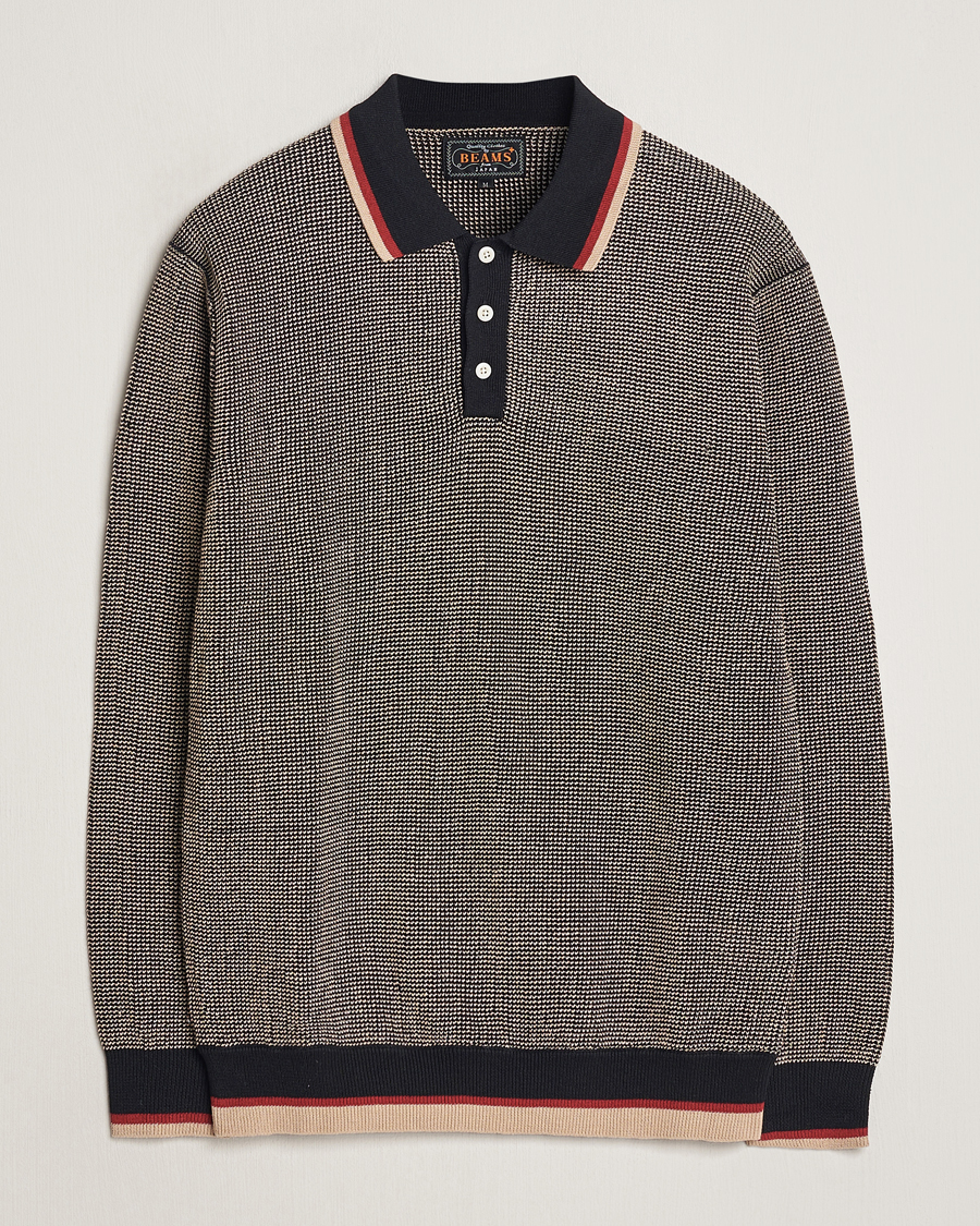 Homme | Pulls Et Tricots | BEAMS PLUS | Slab Knit Long Sleeve Polo Black