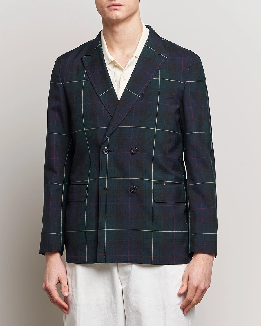 Homme | Preppy Authentic | BEAMS PLUS | Double Breasted Plaid Wool Blazer Green Plaid