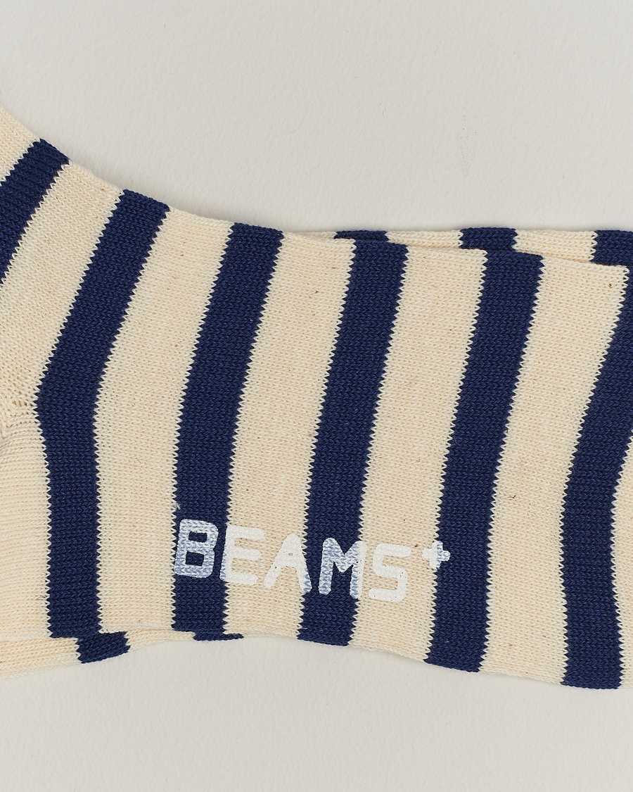 Homme |  | BEAMS PLUS | 2 Tone Striped Socks White/Navy