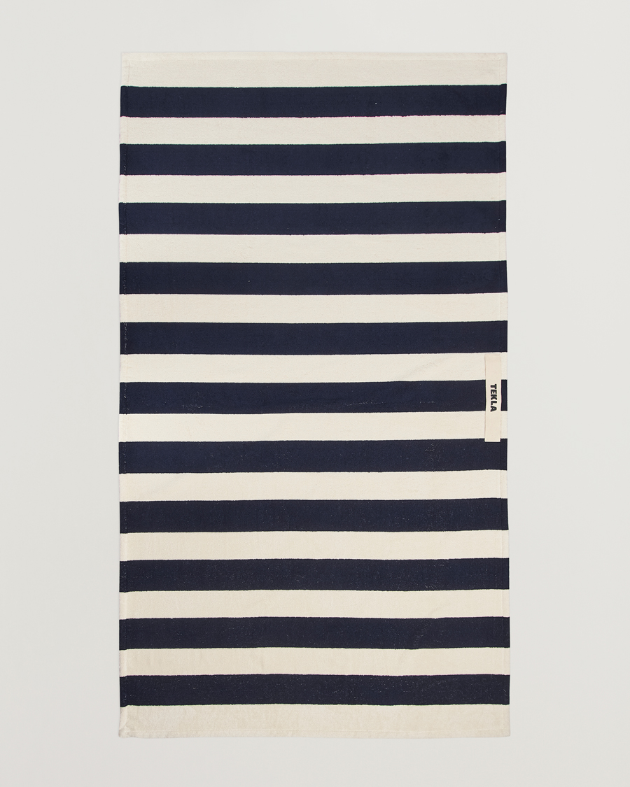 Homme | Tekla Organic Terry Beach Towel Navy Stripes | Tekla | Organic Terry Beach Towel Navy Stripes