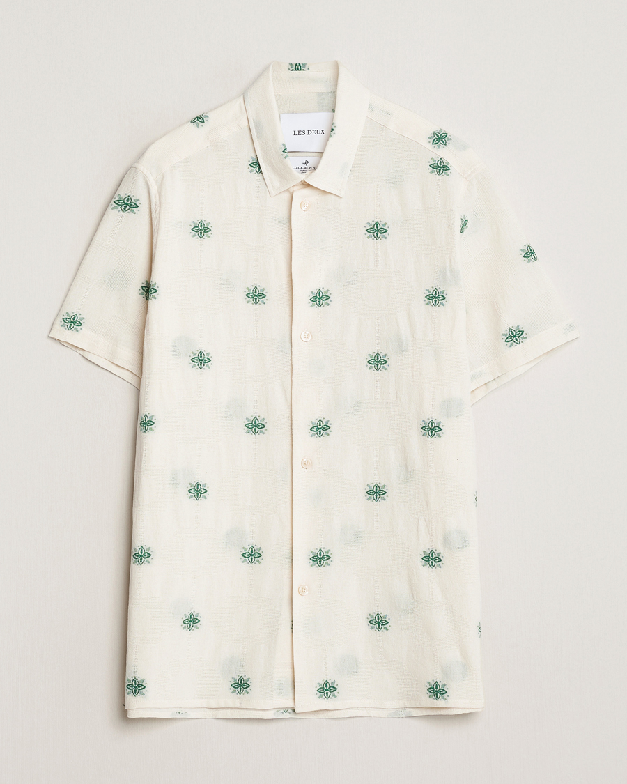 Homme | Chemises | LES DEUX | Ira Short Sleeve Embroidery Cotton Shirt Ivory