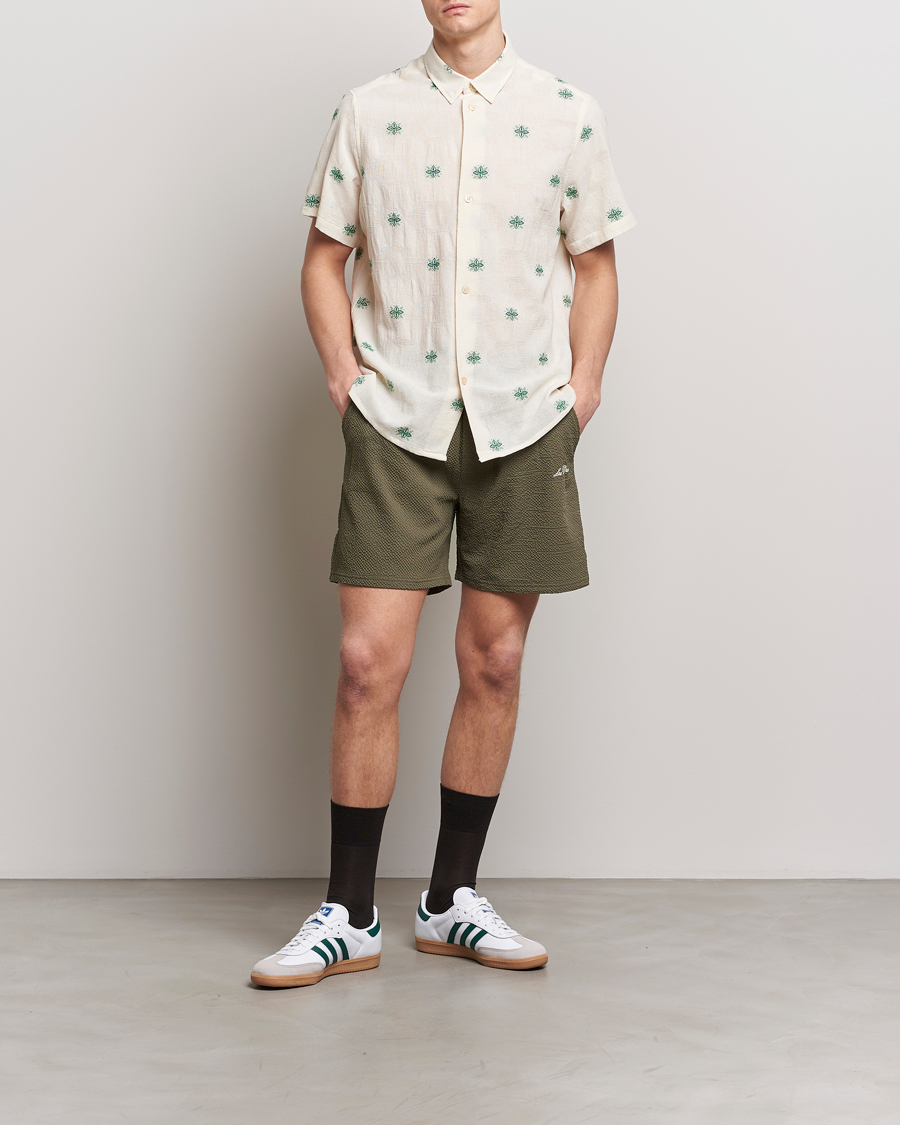 Homme | Chemises | LES DEUX | Ira Short Sleeve Embroidery Cotton Shirt Ivory