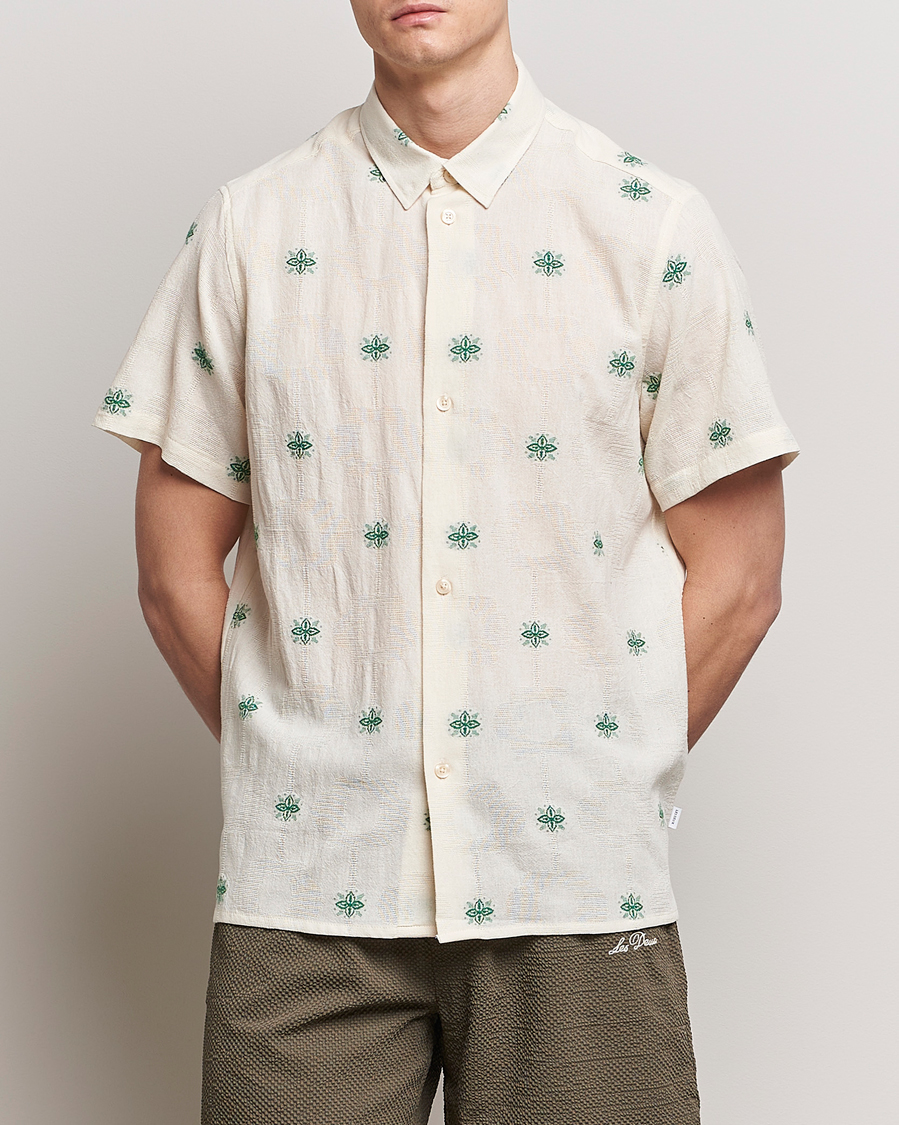 Homme | Chemises | LES DEUX | Ira Short Sleeve Embroidery Cotton Shirt Ivory
