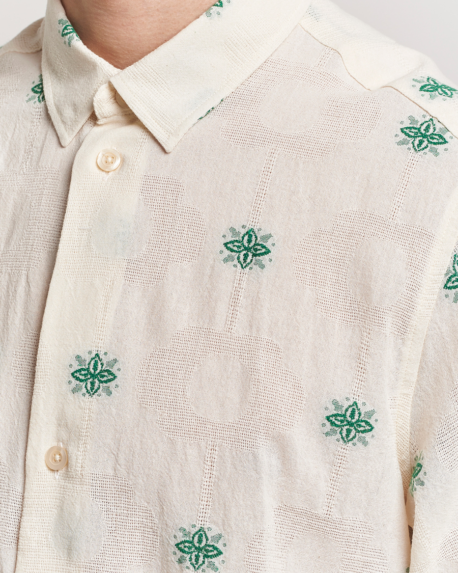 Homme | Chemises | LES DEUX | Ira Short Sleeve Embroidery Cotton Shirt Ivory