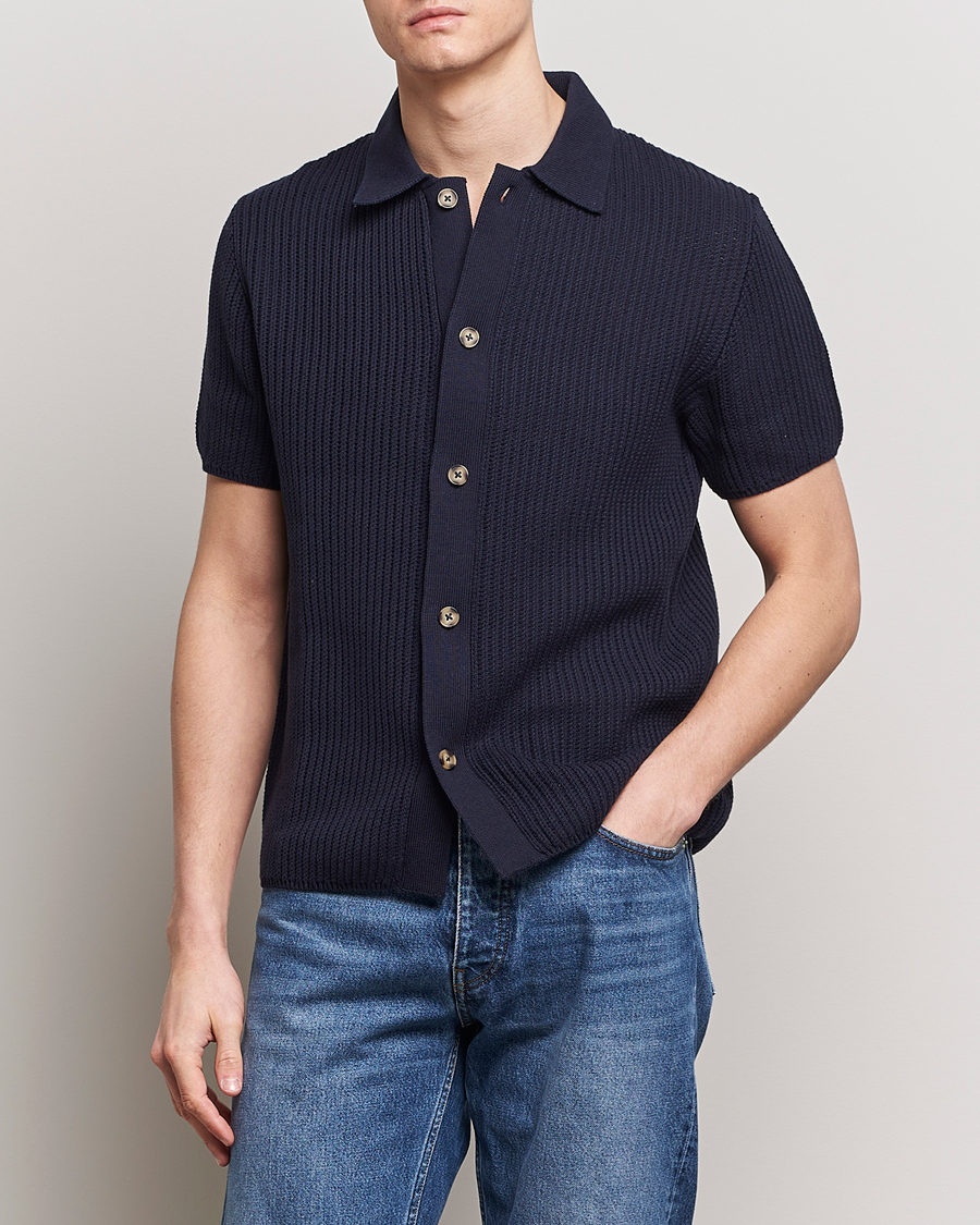 Homme | Chemises | LES DEUX | Gustavo Knitted Shirt Dark Navy