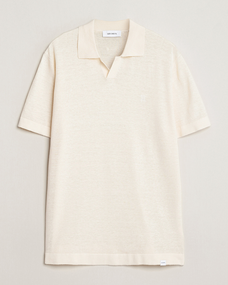 Homme | Polos | LES DEUX | Emmanuel Linen/Cotton Polo Knit Ivory
