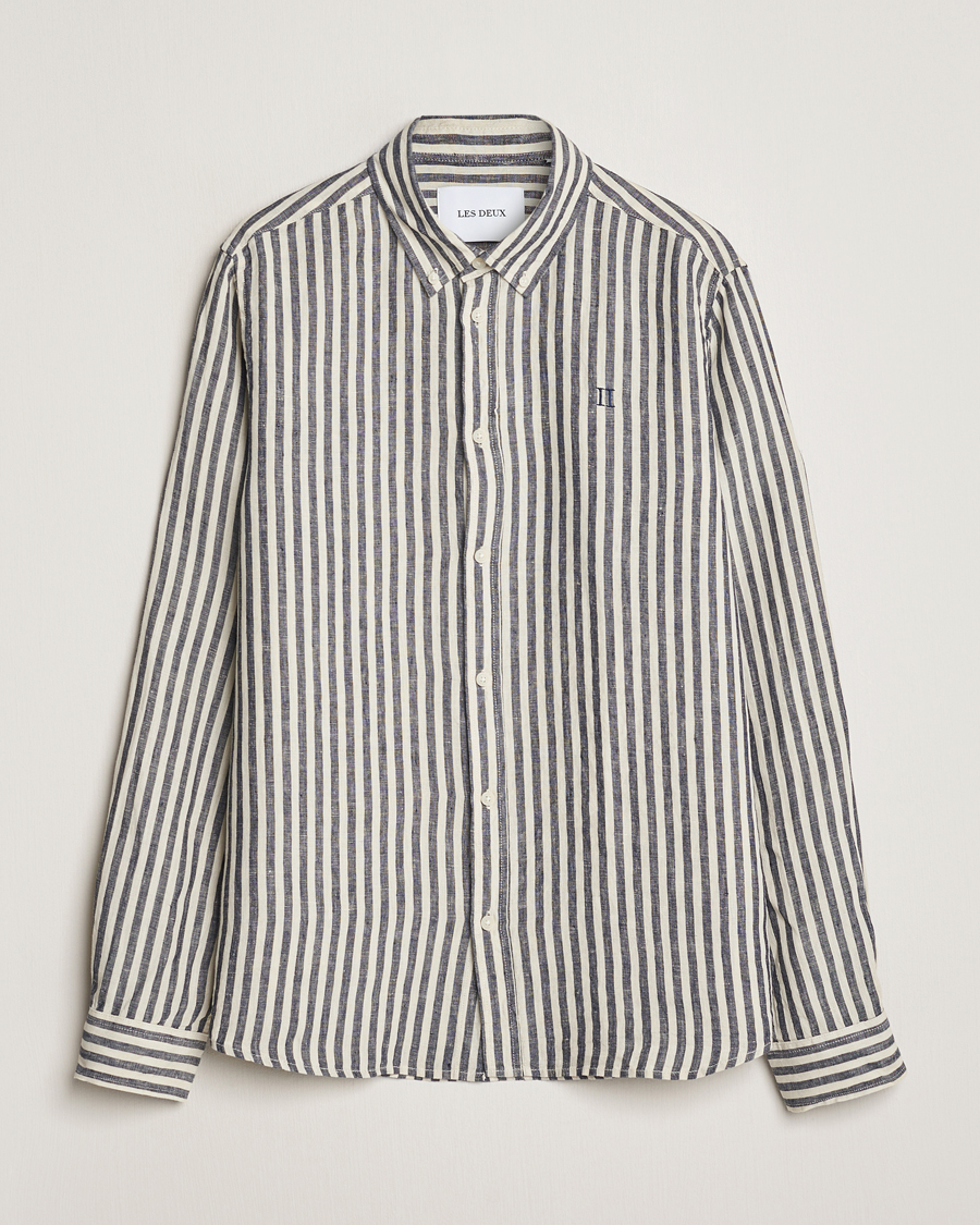 Homme | Chemises | LES DEUX | Kristian Striped Linen Button Down Shirt Ivory/Navy