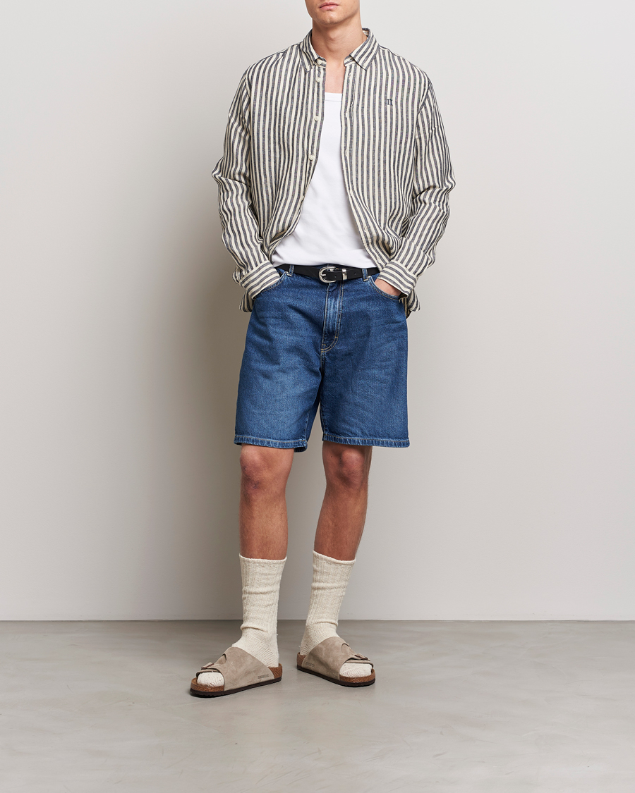 Homme | Chemises | LES DEUX | Kristian Striped Linen Button Down Shirt Ivory/Navy