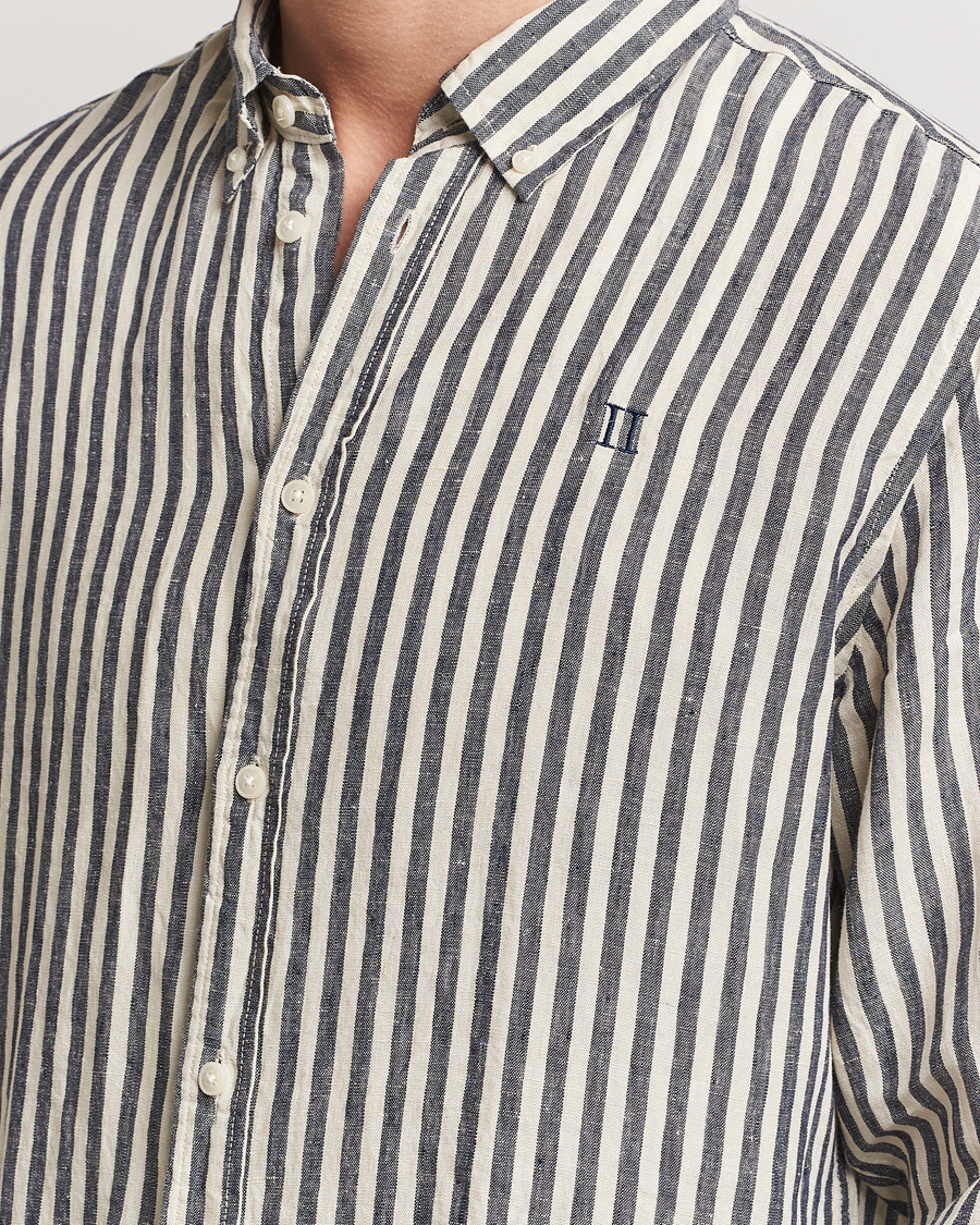 Homme | Chemises | LES DEUX | Kristian Striped Linen Button Down Shirt Ivory/Navy