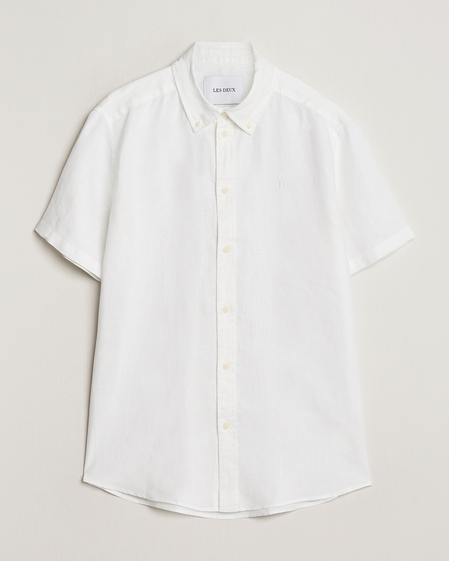 Homme | Chemises | LES DEUX | Kris Short Sleeve Linen Shirt White