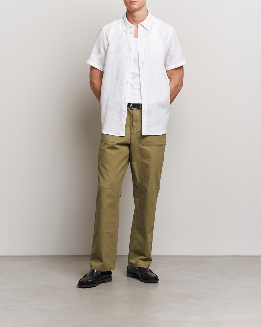 Homme | Chemises | LES DEUX | Kris Short Sleeve Linen Shirt White