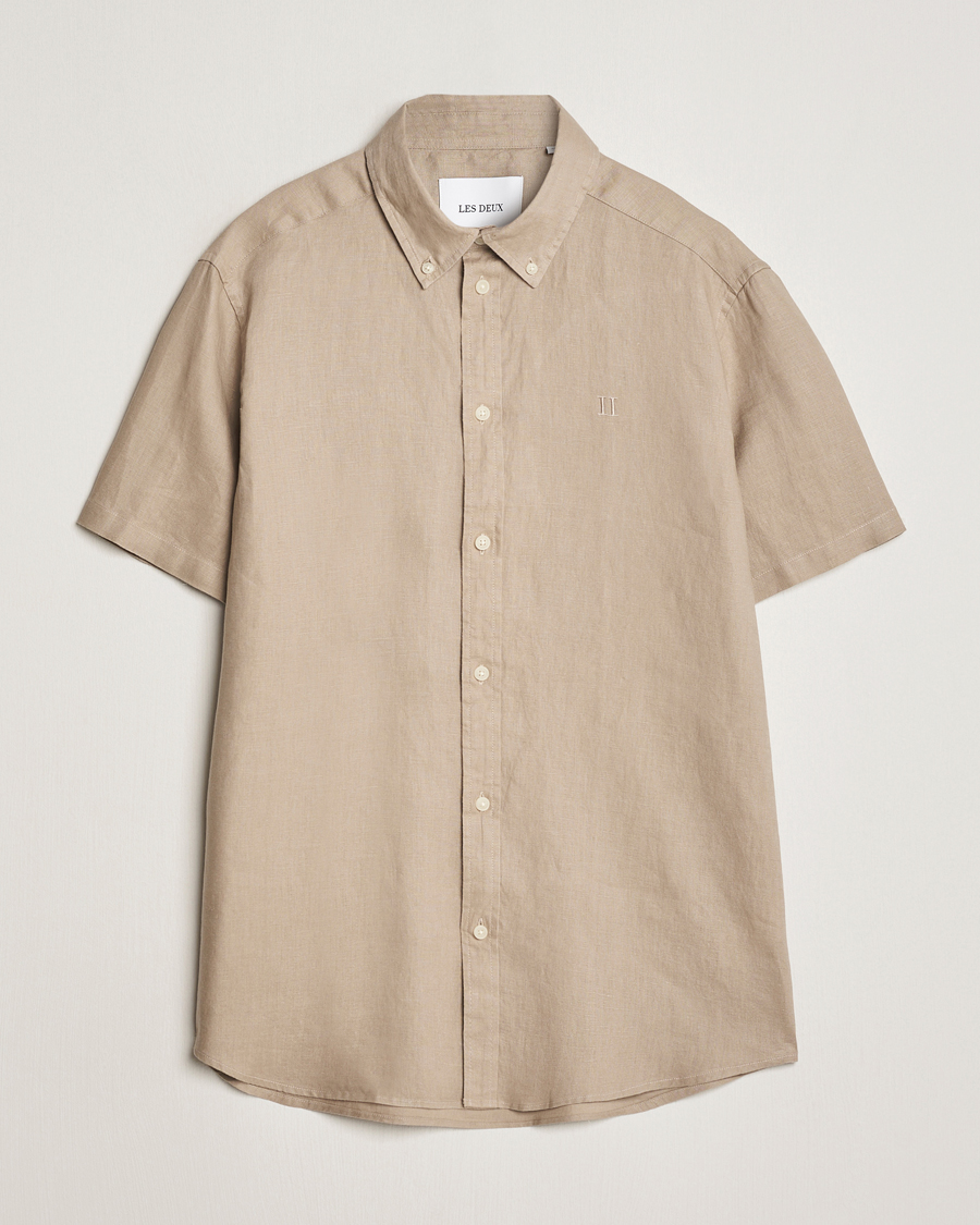 Homme | Chemises | LES DEUX | Kris Short Sleeve Linen Shirt Dark Sand