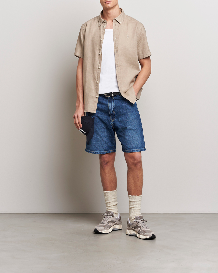 Homme | Chemises | LES DEUX | Kris Short Sleeve Linen Shirt Dark Sand